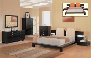 Dark Cappuccino Finish 5PC Modern Bedroom Set w/Beige Headrests [GFBS-75-G90203-5PC]