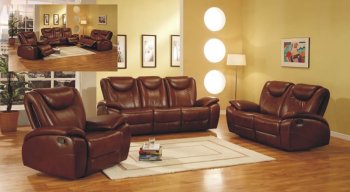 Brown Leather Living Room Set With Recliner Seats [EFS-33 Brown]