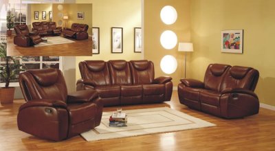 Brown Leather Living Room Set With Recliner Seats