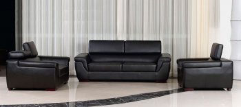 Black Full Italian Leather Modern Sofa w/Adjustable Headrests [EFS-118 Black]