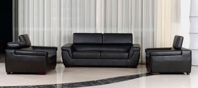 Black Full Italian Leather Modern Sofa w/Adjustable Headrests