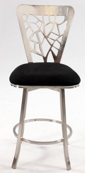 Black Microfiber Seat & Satin Nickel Set of 2 Modern Barstools [CYBA-0413]