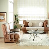 Beige & Brown Fabric Modern Living Room w/Sofabed & Storages