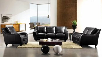 Black Full Italian Leather 3Pc Modern Living Room Set [VGS-Bremen-Black]