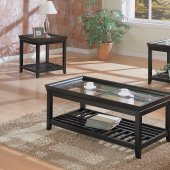 Black Contemporary 3PC Coffee Table Set w/Beveled Glass Tops