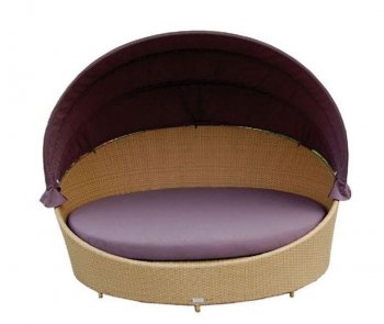 Beige Modern Outdoor Canopy Bed w/Purple Cushion [VGOUT-006]