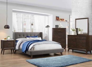 Carrington 5Pc Bedroom Set 301061 in Light Grey Fabric & Coffee [CRBS-301061-Carrington]