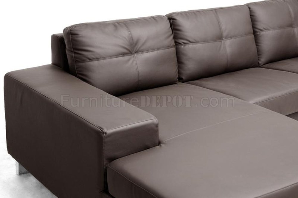 Corbin Sectional Sofa Brown Faux Leather by Wholesale Interiors