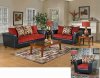 Red Fabric and Black Vinyl Modern Sofa & Loveseat Set w/Options