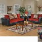 Red Fabric and Black Vinyl Modern Sofa & Loveseat Set w/Options