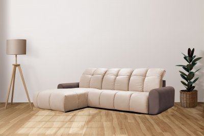 Bullet Plus Sectional in Ivory & Brown Fabric by ESF w/Bed