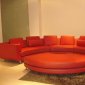 Red Leather Modern Sectional Sofa w/Metal Legs & Ottoman