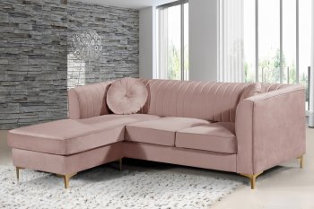 Eliana Sectional Sofa 660 in Pink Velvet Fabric by Meridian [MRSS-660 Eliana Pink]