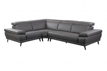 Mercer Sectional Sofa - Slate Gray Leather by Beverly Hills [BHSS-Mercer-Arms Slate Gray]