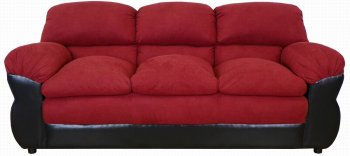 Burgundy Fabric and Vinyl Modern Loveseat & Sofa Set w/Options [PMS-6450-Burgundy]