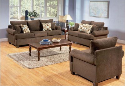 Brown Fabric Contemporary Living Room w/Accent Pillows