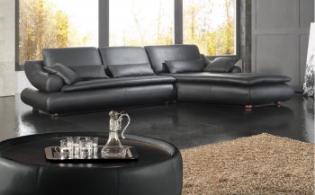 Black Leather Upholstery Contemporary Sectional Sofa [EFSS-433 Sectional]