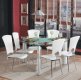 Triangle Glass Top Modern Dining Set 7Pc w/White Chairs