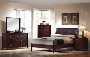 Espresso Finish Transitional Bedroom w/Leatherette Headboard [ABCBS-8180]