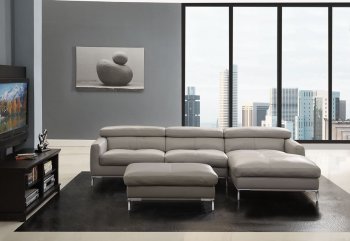 Light Grey Full Leather Modern Sectional Sofa w/Optional Ottoman [CVSS-Allegra]