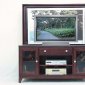 Dark Cherry Color Contemporary Tv Stand With Glass Door Cabinets