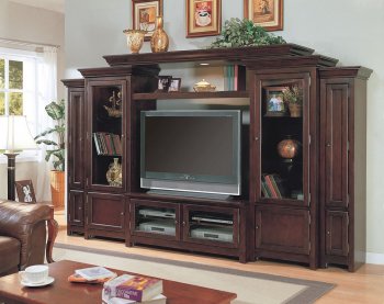 Dark Cherry Large Wall Media Unit W/Storages & Lighted Bridge [CRTV-383-700272]