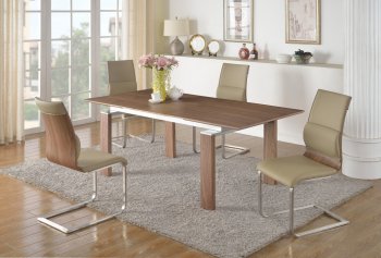 Brittany Dining Table 5Pc Set in Walnut by Chintaly [CYDS-Brittany]