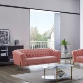 Aiken Sofa & Loveseat Set in Salmon Velvet Fabric by VIG