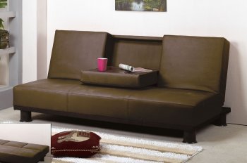 Brown Micro Suede Contemporary Sofa Bed w/Drop Down Center Table [HLSB-S308]