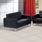 Black Button-Tufted Leather Living Room Set with Metal Legs