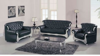 Black Leather Classic Living Room W/Tufted Backs & Arms [GFS-9113 Black]