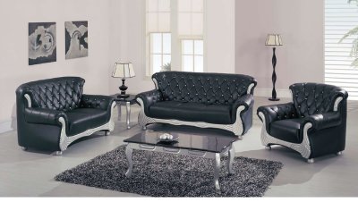 Black Leather Classic Living Room W/Tufted Backs & Arms