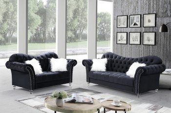 LCL-006 Sofa & Loveseat Set in Black Velvet [BDS-LCL-006 Black]