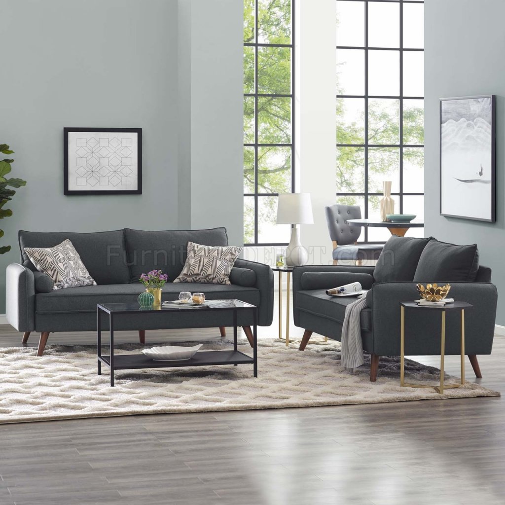 Revive Sofa & Loveseat Set in Gray Fabric by Modway - Click Image to Close