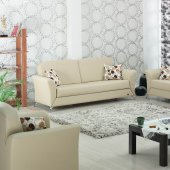 Beige Leatherette Modern Convertible Sofa Bed w/Optional Items