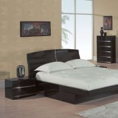 Wenge High Gloss Finish Modern Bedroom Set W/Storage Drawer