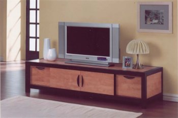 Honey Maple Finish Modern Tv Stand With Wooden Sliding Doors [AMTV-N258-2517]