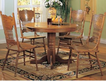 Solid Oak Finish Dinette with Round Table & Oak Wooden Chairs [CRDS-111-5245N]