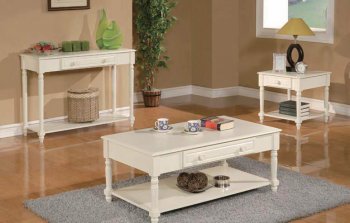 White Finish Modern Coffee Table w/Drawer & Shelf [ABCCT-4245]