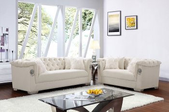 LCL-005 Sofa & Loveseat Set in White Velvet [BDS-LCL-005 White]