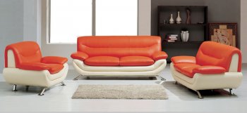 Modern Orange & Beige Two-Tone Leather Living Room Set [AES-7045LOB]