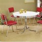 White Round Top & Chrome Base Modern 5Pc Dining Set w/Red Chairs