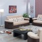 Cream Fabric & Brown Vinyl Two-Tone Modern Sofa Bed w/Options