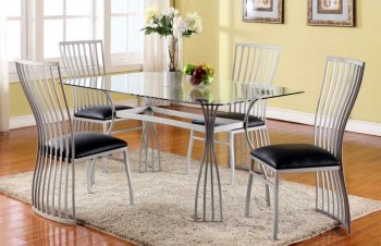 Glass Top & Silver Tone Metal Base Dining Table w/Options [CYDS-Aileen]