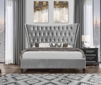 9097 Upholstered Bed in Silver by Global [GFB-9097 Silver]