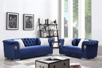 LCL-005 Sofa & Loveseat Set in Blue Velvet