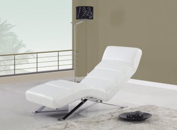 White Bonded Leather Modern Chaise Lounger w/Chrome Legs [GFCL-F05-White]