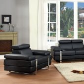 Black Bonded Leather Modern Sofa w/Optional Loveseat & Chair