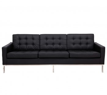 Florence Sofa FS90BLL in Black Leatherette - LeisureMod w/Option [LMS-FS90BLL-Florence Blk Leather]