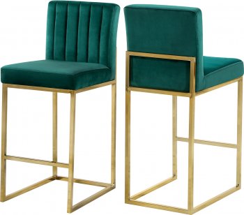 Giselle Counter Stool 781 Set of 2 Green Velvet Fabric -Meridian [MRDC-781 Giselle Green]